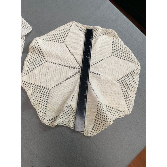 Handmade Crochet Doilies Set of 2 Beige Cotton Star Pattern 13.5" Diameter - Picture 9 of 10